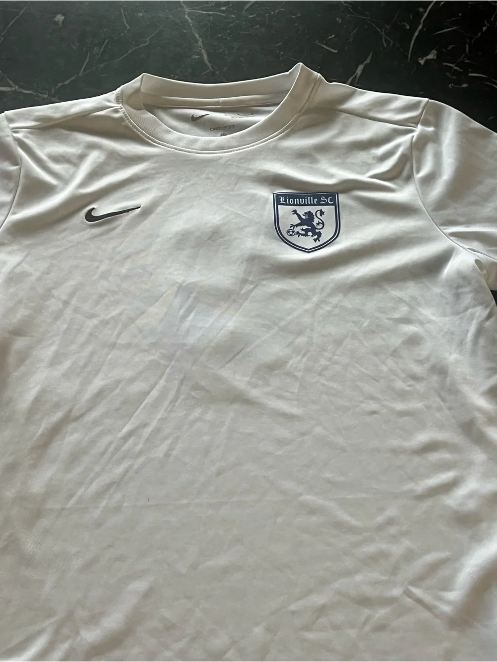Nike White Kids Short-Sleeve Soccer Jersey with Blue Crest
